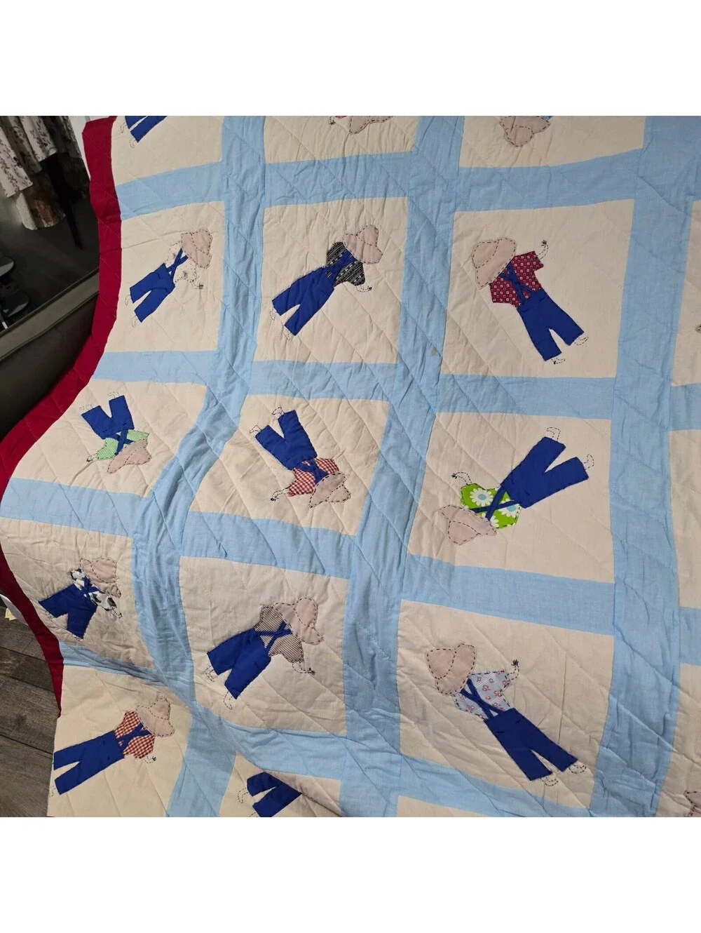 Vintage Handmade Quilt Sunbonnet Sam Farmer Quilt 68*80 q16